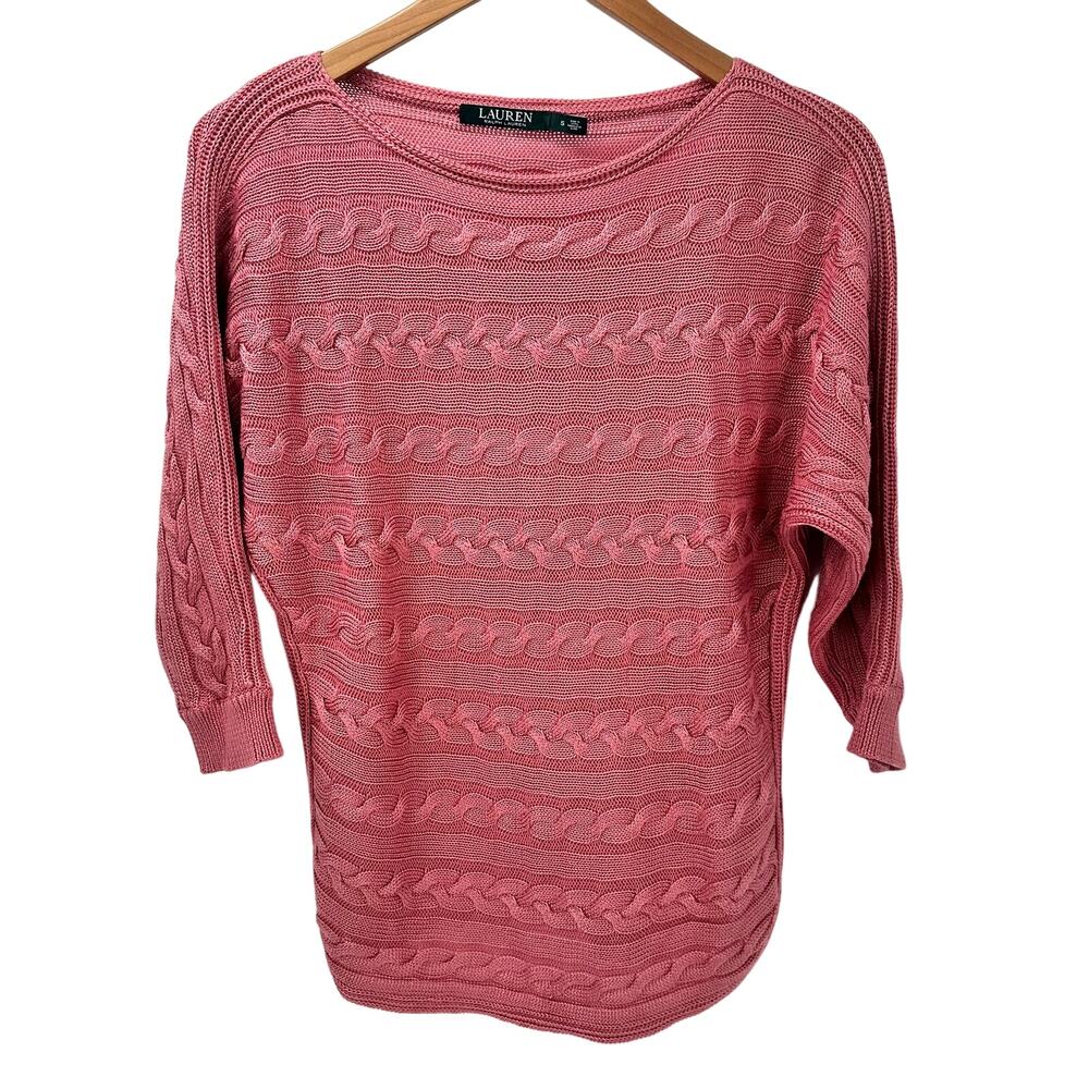 Lauren Ralph Lauren Sweater Womens Small Pink Half Sleeve Cable Knit‎ Coastal